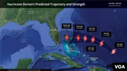 Hurricane Dorian's predicted trajectory and strangth, through Monday, Sept. 2