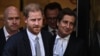 FILE - Prince Harry and attorney David Sherborne leave Britain's High Court in London on June 7, 2023. Sherborne read a statement in court on Jan. 22, 2025, saying Rupert Murdoch's News Group offers a "full and unequivocal apology" for unlawful intrusion on Harry's privacy.