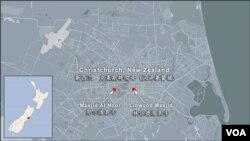 新西蘭克萊斯特徹奇發生槍擊慘案的兩座清真寺地理位置示意圖