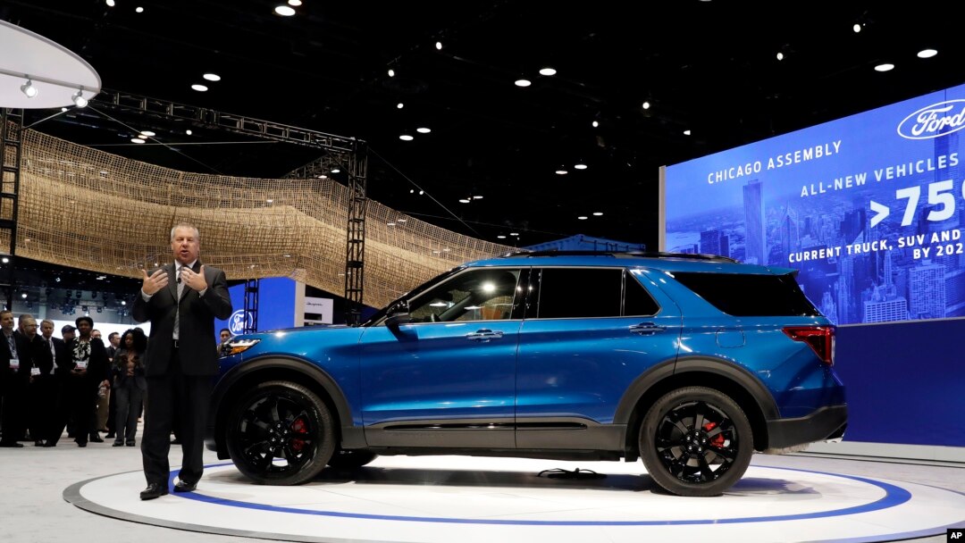 Joe Hinrichs, Ford's president of global operations of the Americas for Ford Motor Company, speaks during the media preview of the Chicago Auto Show at McCormick Place, Feb. 7, 2019, in Chicago.