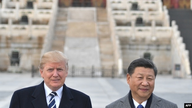 美国总统特朗普和中国国家主席习近平在北京故宫合影。（2017年11月8日）