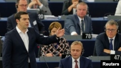 Greek Prime Minister Alexis Tsipras addresses the European Parliament in Strasbourg, France, July 8, 2015. 