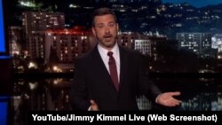 Jimmy Kimmel speaks to the audience at the start of his show, Jimmy Kimmel Live, on Monday night.