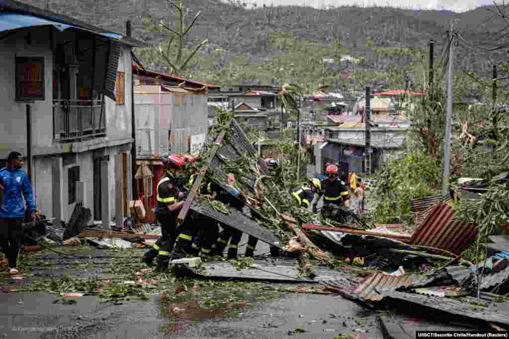 Rescue workers operate in storm-hit Mayotte, France.