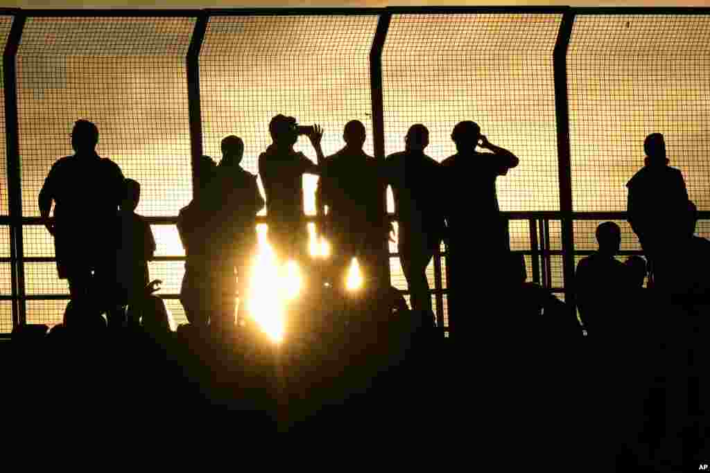 Fans of Young Boys watch the Champions League Group F soccer match between Atalanta and Young Boys, at the Gewiss Stadium in Bergamo, Italy.