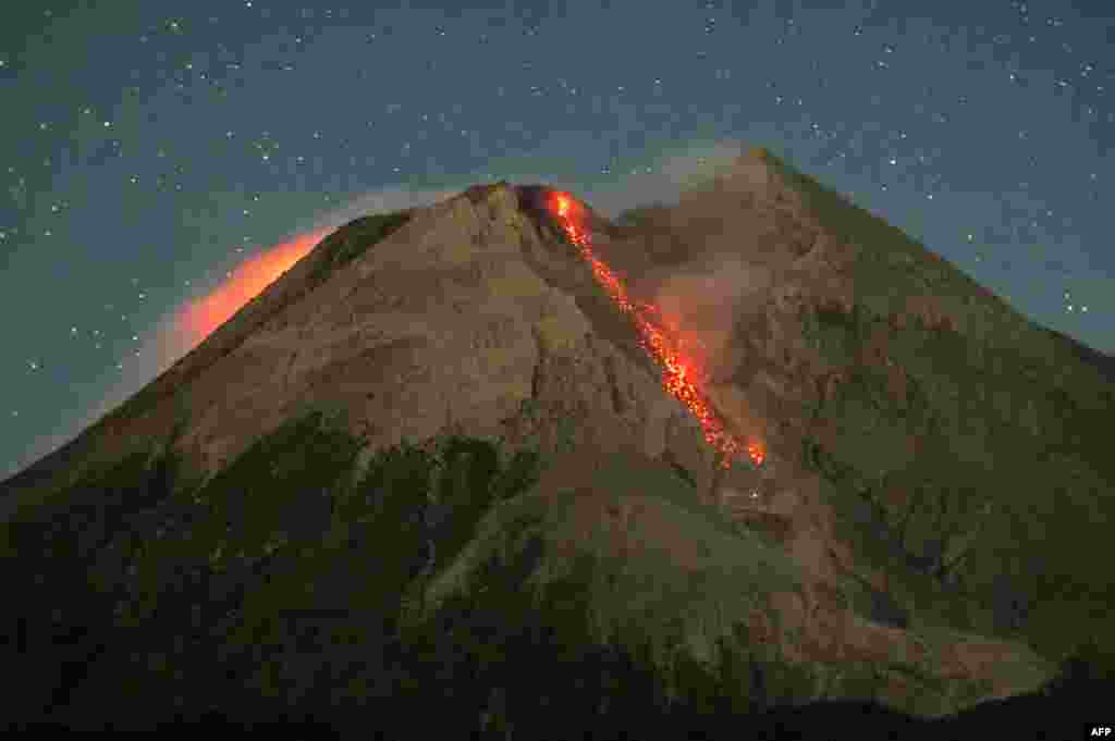 A stream of lava is released by Mount Merapi, Indonesia’s most active volcano. 