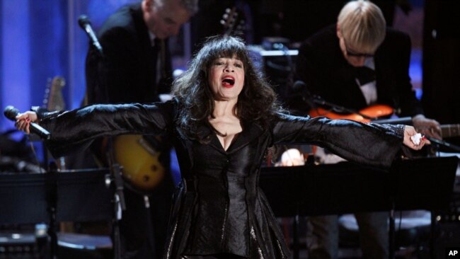 FILE - Ronnie Spector performs during the 2010 Rock and Roll Hall of Fame induction ceremony at the Waldorf Astoria Hotel in New York, March 15, 2010. Spector died Jan. 12, 2022, at age 78.