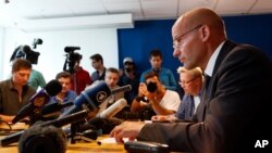 Geir Lippestad, lawyer of Norwegian Anders Behring Breivik, the man accused of a killing spree and bomb attack in Norway, delivers a statement and answers questions in Oslo, July 26, 2011.