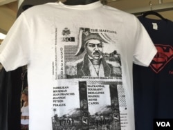 Roe Michel's Haitian Heroes t-shirt features the heroes of the Haitian war for independence in Little Haiti, Miami, Florida. (Photo: S. Lemaire / VOA)