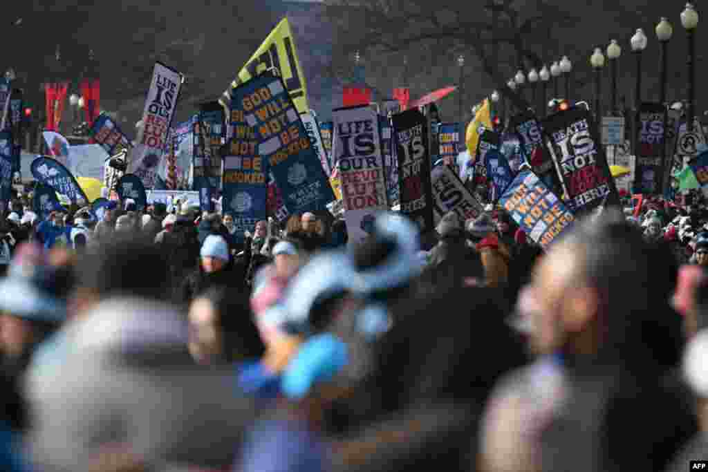 Anti-abortion rights activists rally during the annual March for Life, on the National Mall in Washington.