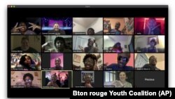 This photo shows high school seniors who attended a virtual prom via Zoom on April 16 hosted by the Baton Rouge Youth Coalition. (Baton Rouge Youth Coalition via AP)