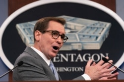 Pentagon spokesman John Kirby speaks during a briefing at the Pentagon in Washington, April 19, 2021.