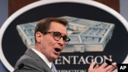 FILE - Pentagon spokesman John Kirby speaks during a briefing at the Pentagon in Washington, April 19, 2021.