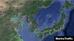 한반도 일대의 선박 움직임을 보여주는 마린트래픽 지도. 다른 나라들의 선박 움직임이 활발하지만 유독 북한은 한산한 모습이다. 출처=MarineTraffic.