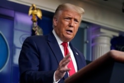 President Donald Trump speaks during a news conference at the White House, July 28, 2020, in Washington.