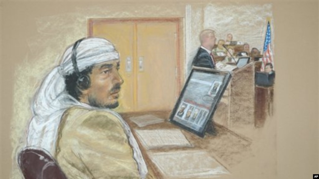 Sketsa gambar pengadilan mantan sopir Osama bin Laden, Salim Ahmed Hamdan di Teluk Guantanamo (foto: dok). Tuduhan atas Hamdan dibatalkan oleh pengadilan AS. 