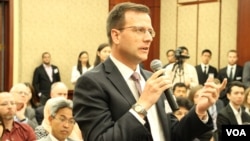 FILE PHOTO - Brian Eyler, director of the Stimson Center’s Southeast Asia program, spoke at the 40th Anniversary Celebration of the US-ASEAN Partnership, Washington, DC, Tuesday, May 16, 2017. (Seourn Vathana/VOA Khmer) 