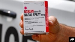 FILE - A box of Narcan, a drug used to treat opioid overdoses, is seen in this Sept. 12, 2019, file photo. More companies could begin making the easy-to-use version of the medication under a deal announced Jan. 2, 2020, by New York's attorney general. 
