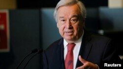 El secretario general de la ONU, Antonio Guterres, habla con los periodistas en Nueva York, el 18 de junio de 2021.