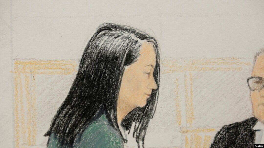 CFO Huawei Meng Wanzhou (kiri), dalam sidang dengar keterangan di Vancouver, British Columbia, Kanada (10/12). 
