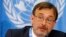 Yurii Klymenko, Ukraine's ambassador to the United Nations, attends a news conference on the situation in Ukraine at the United Nations in Geneva, April 15, 2014. 