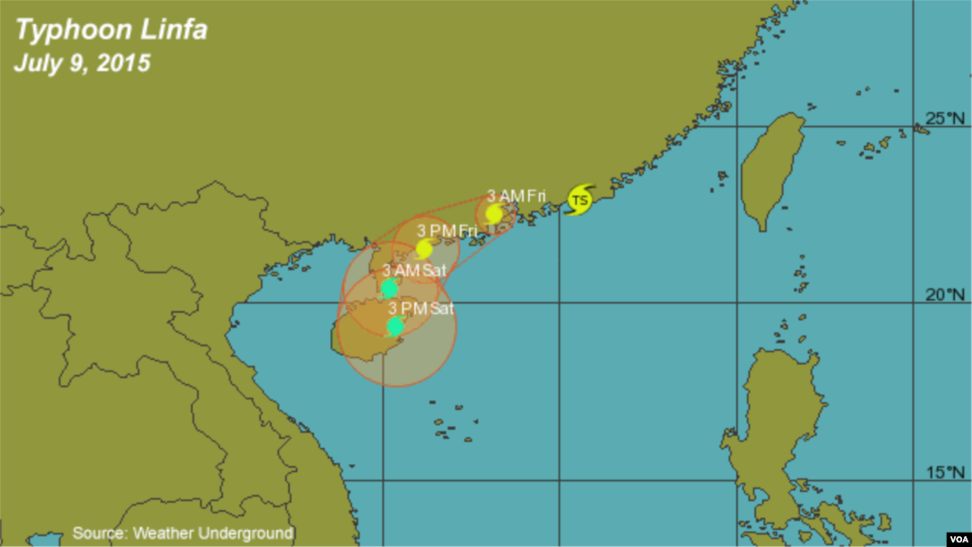 Typhoon Linfa, weather prediction map as of July 9, 2015