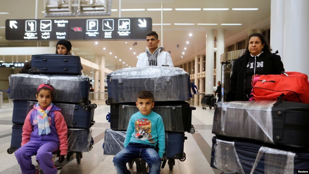 The al-Qassab family, Iraqi Christian refugees from Mosul, at Beirut international airport ahead of their travel to the United States, on February 8, 2017.