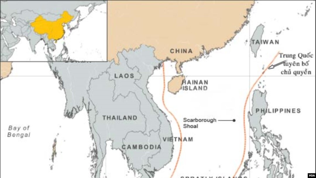 Bản đồ đường lưỡi bò do Trung Quốc vẽ, giành chủ quyền hầu như toàn bộ Biển Ðông.