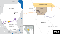 Map of Abyei, including Kiir River