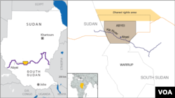 Map of Abyei, includes Kiir River