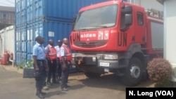 The fire security unit of the U.N. stabilization mission, MONUSCO, is shown with its fire truck in Goma, Democratic Republic of Congo, Sept. 2, 2016.