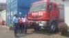 The fire security unit of the U.N. stabilization mission, MONUSCO, is shown with its fire truck in Goma, Democratic Republic of Congo, Sept. 2, 2016.