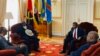 Paul Kagame, président ya Rwanda (D) na Yoweri Museveni ya Ouganda (2e D) na bakokani ba bango ya Angola, Joa Lourenco (3e G) na ya ekolo Congo démocratique Félix Tshisekedi (G) na Luanda, Angola, 3 fevrier 2020. (Twitter/Présidence RDC)
