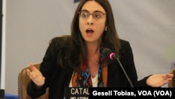 Catalina Botero, Relatora especial de Libertad de Expresión, durante la sesión sobre la libertad de expresión en Venezuela, durante audiencias de la Comisión Interamericana de Derechos Humanos.