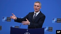 Sekjen NATO Jens Stoltenberg di Markas Besar NATO di Brussels, Belgia, 3 Desember 2018. 