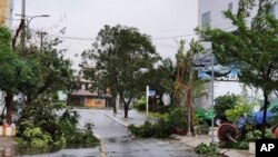 Cabang-cabang pohon yang patah akibat angin kencang dari topan Molave terletak di jalan sepi di Da Nang, Vietnam, 28 Oktober 2020. Topan Malove menenggelamkan beberapa perahu nelayan saat mendekati pantai tengah selatan Vietnam. (Foto: AP)