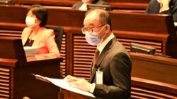 香港政制及內地事務局局長曾國衛4月14日在立法會大會動議二讀選舉制度修訂草案 (美國之音湯惠芸)