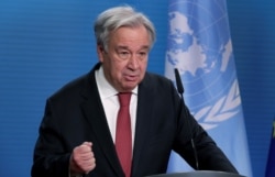 FILE - U.N. Secretary-General Antonio Guterres addresses the media in Berlin, Germany, Dec. 17, 2020. (Michael Sohn/Pool via Reuters)