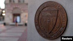 A plaque is pictured at University of Southern California in Los Angeles, California, U.S., March 13, 2019.