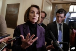 FILE -Speaker of the House Nancy Pelosi, D-Calif., takes questions from reporters on Capitol Hill in Washington on Jan. 18, 2019.