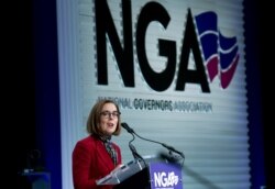 Oregon Gov. Kate Brown speaks at the National Governors Association 2019 winter meeting in Washington, Feb. 23, 2019.