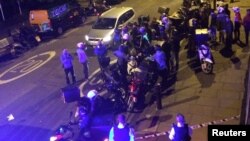 Emergency response following acid attack on the junction of Hackney Road with Queensbridge Road, London, July 13, 2017.