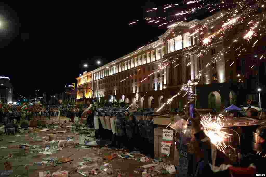 People take part in an anti-government demonstration in Sofia, Bulgaria, Sept. 2, 2020.