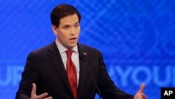 Republican presidential candidate Sen. Marco Rubio answers a question