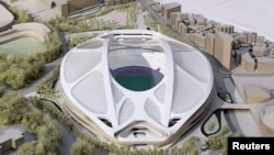 Model Stadion Nasional untuk Olimpiade dan Paralimpik Tokyo 2020 yang dirancang oleh arsitek Zaha Hadid.