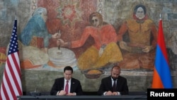 U.S. Secretary of State Marco Rubio participates in a signing ceremony with Armenia's Foreign Minister Ararat Mirzoyan in Yerevan, Armenia, May 26, 2026. 