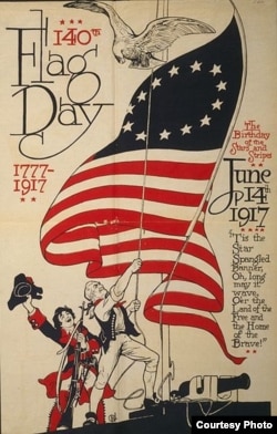 This is a poster from 1917, a year after President Woodrow Wilson declared June 14th “Flag Day,” and 140 years after the Continental Congress adopted the US flag’s design. (Library of Congress)