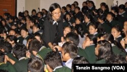 Tsering Wangmo taking questions from TCV students during a day-long workshop on creative writing on August 1, 2012