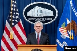 Attorney General Merrick Garland speaks about a jury's verdict in the case against former Minneapolis Police Officer Derek Chauvin in the death of George Floyd, at the Department of Justice, in Washington, D.C., U.S. April 21, 2021. (Andrew Harnik/Pool via Reuters)