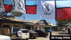 Political signs and flags around Dar es Salaam promoting Tanzanian opposition party Chadema in preparation for elections Sunday. Oct. 23, 2015. (Photo: Jill Craig/ VOA)